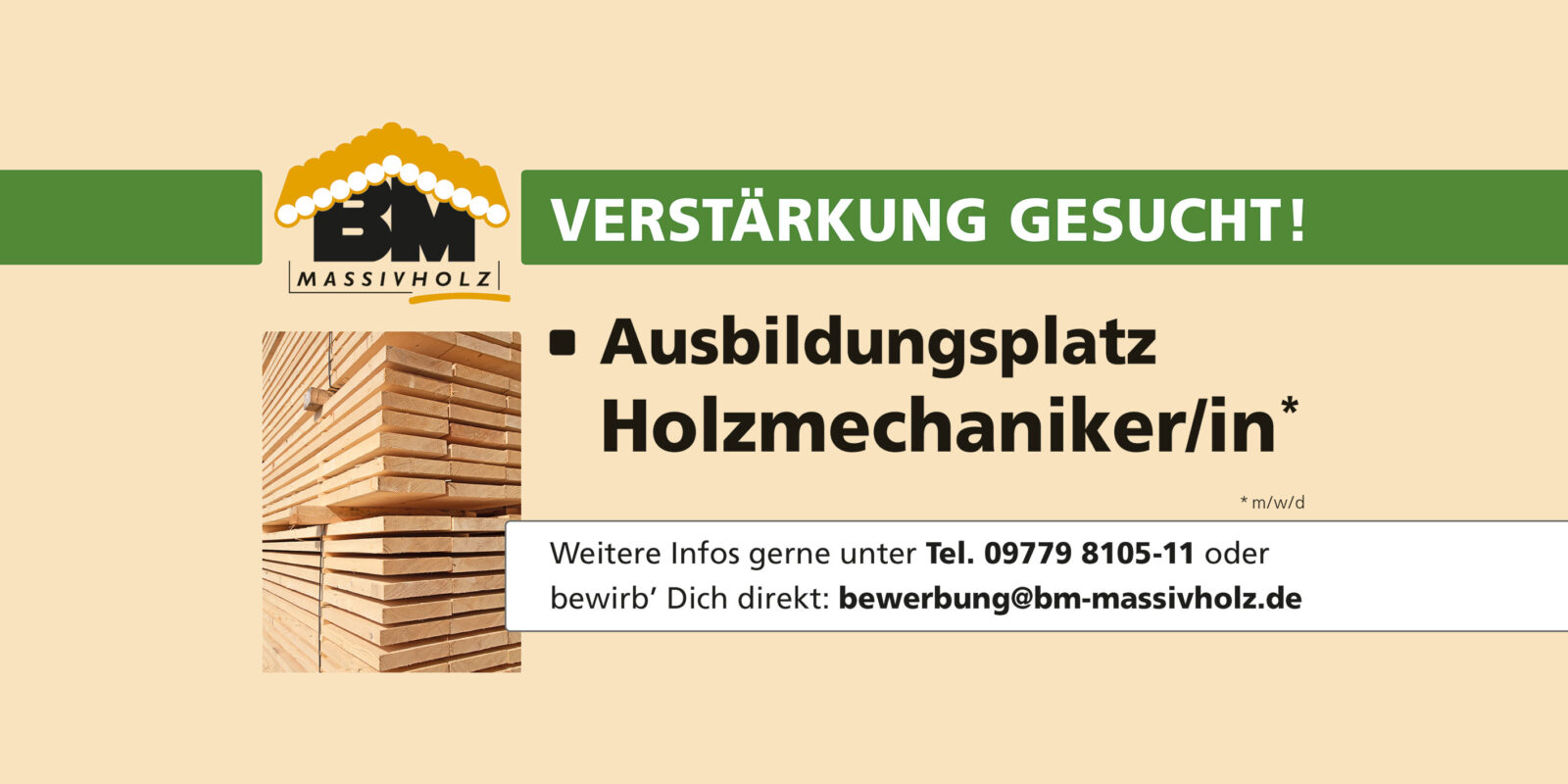 BM Massivholz GmbH Ausbildung Holzmechaniker/in