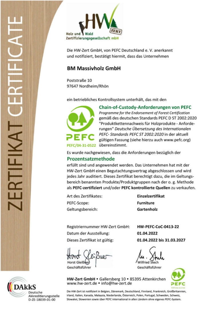 BM Massivholz PEFC Zertifikat